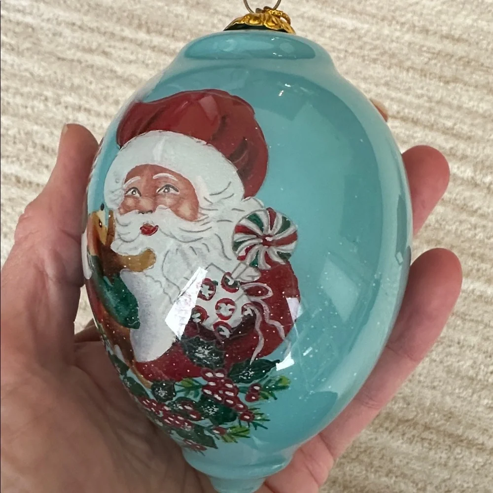 Li Bien 2017 Ornament Pier 1 Glass Ornament Santa Puppy Hand Blown & Painted